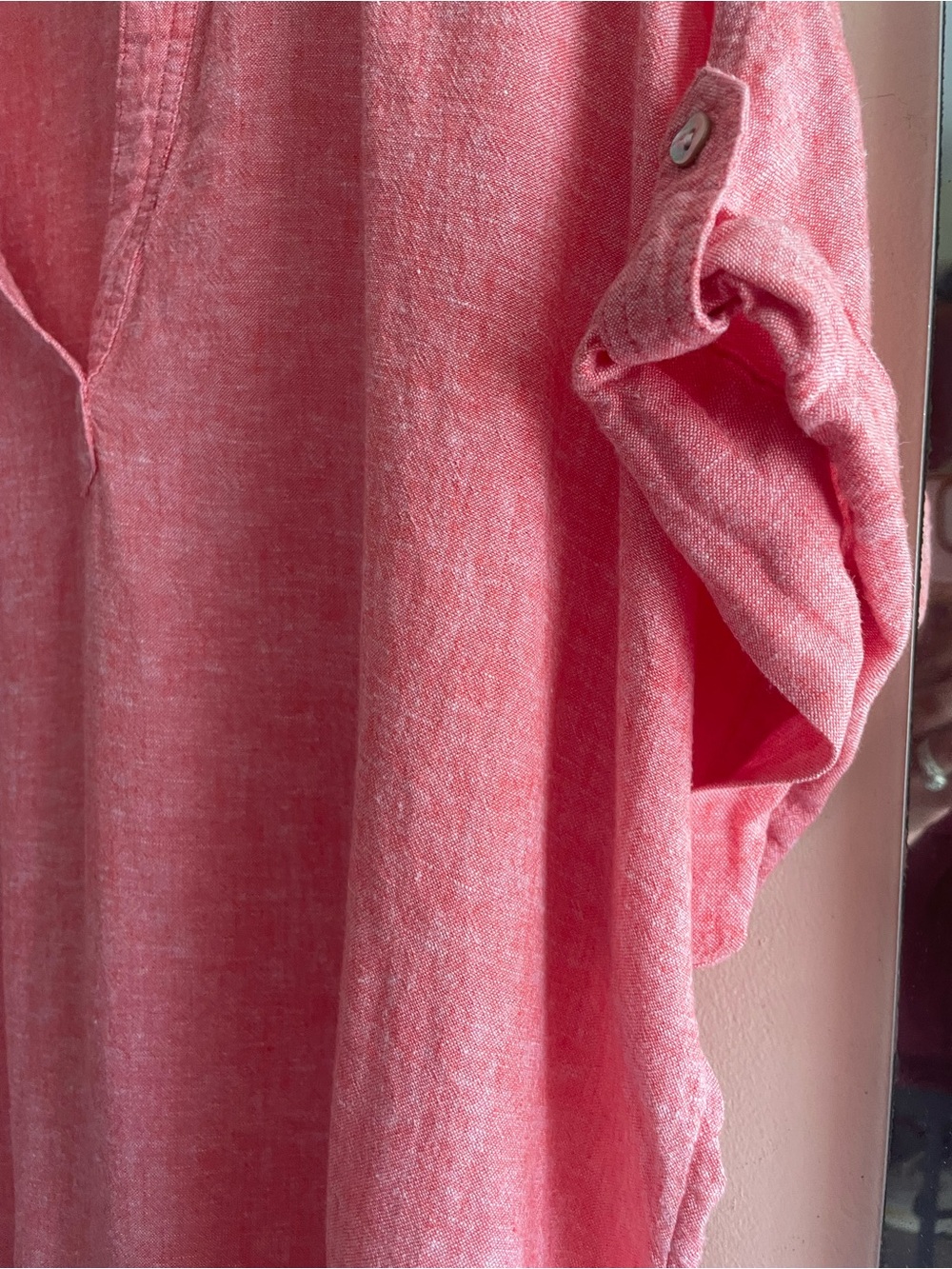 Tahari Pink Coral Linen Blend Popover Tunic Top 1X Coastal Boho Minimalist - Picture 4 of 10